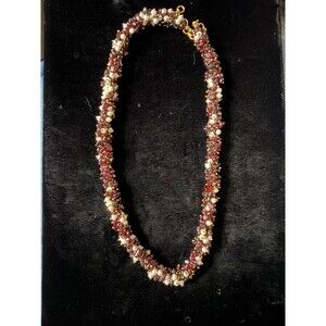 Garnet Chip & Faux Pearl Cluster Bead Necklace
